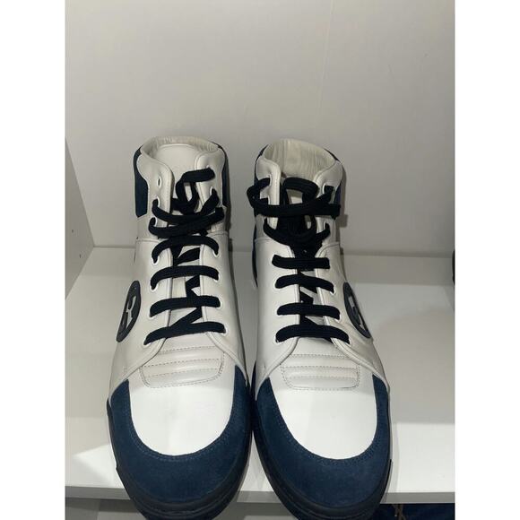 Gucci White and Navy High-Top Sneakers with Interlocking G Logo - Picture 1 of 4